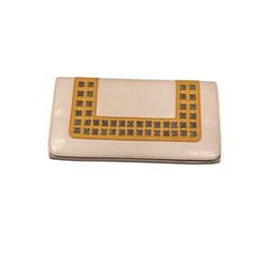 Ebisu Women Clutch‎ White With Yellow And Silver. Handheld